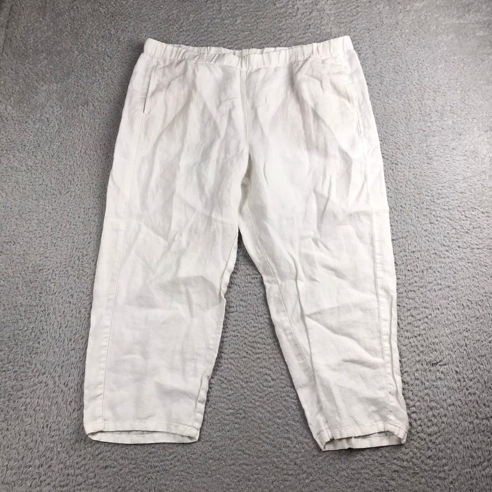 J Jill Love Linen Capri Pants Women L (38x23) White Pull On Crop Straight Resort